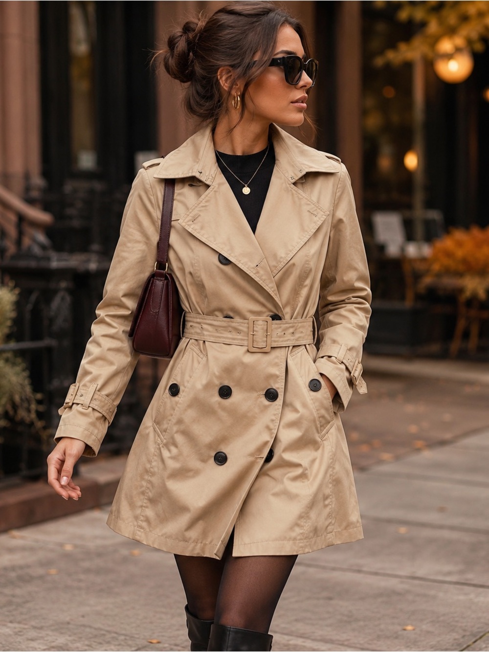 La Chapelle Beige Belted Trench Coat Women’s 36 Double Breasted Classic